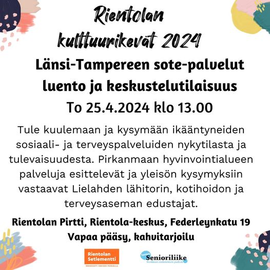 Länsi-Tampereen sote-palvelut luento ja keskustelutilaisuus torstaina 25.4.2024 klo 13.00